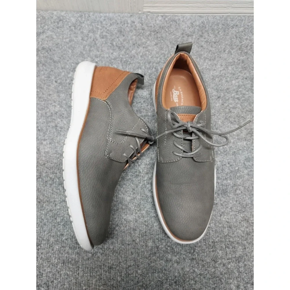 Bass Men Oxford Shoe 8 Gray Faux Leather Lace Up Plain Toe Breathable Casual